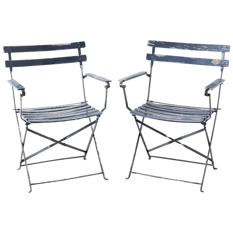 Pair of French Folding Slated Garden Chairs