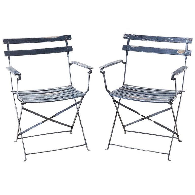 Pair Of French Folding Slated Garden Chairs For Sale At 1stdibs