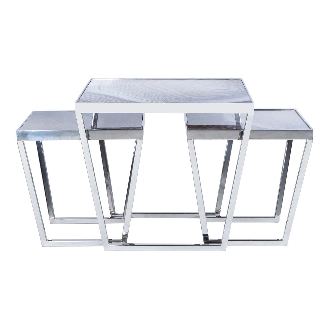 Printed Glass Set of 3 Coffee Tables