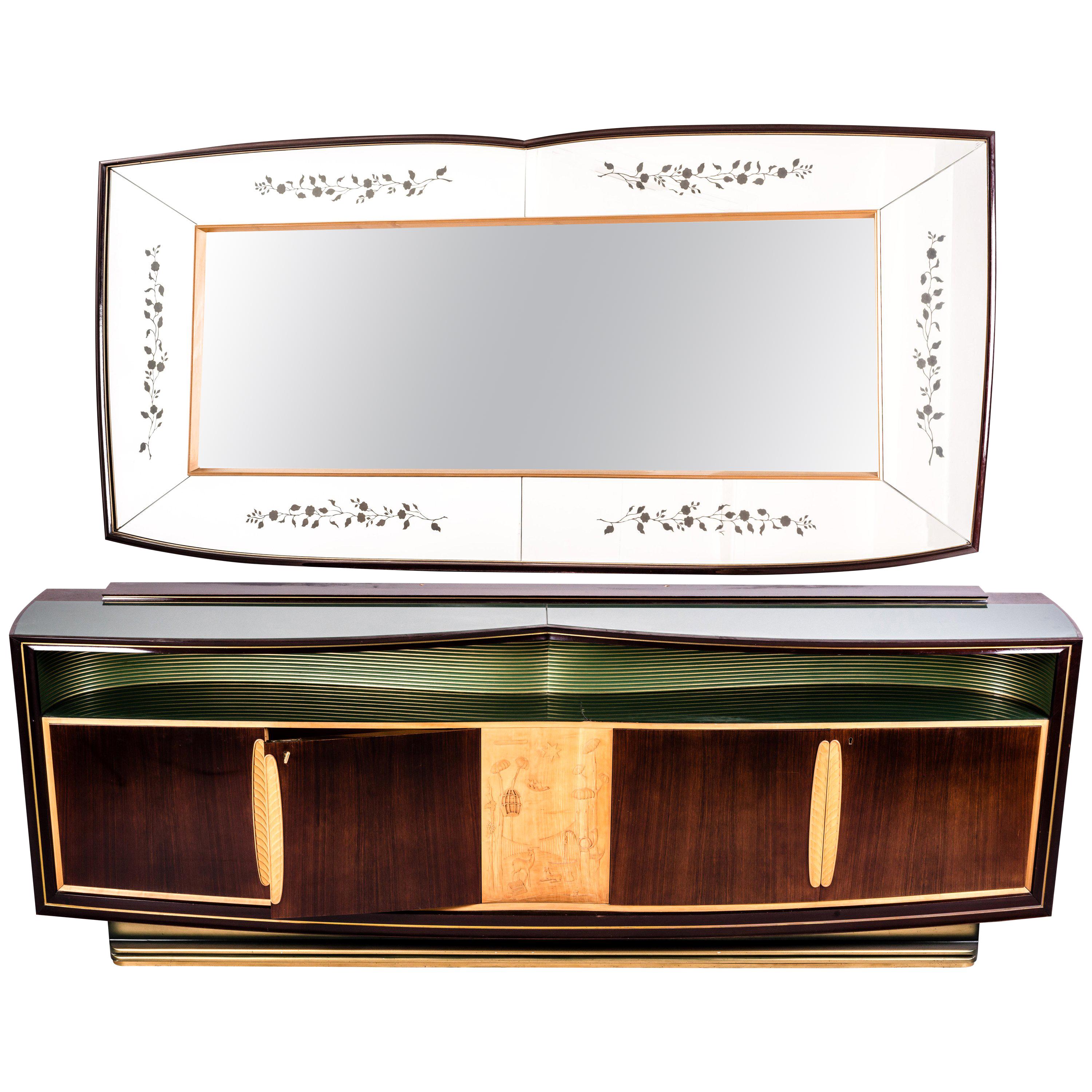 Italian Sideboard and Mirror by Vittorio Dassi, 1950s