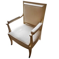 Elegant J. Quinet Ivory Lacquer Armchair, France 1948