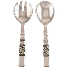 Georg Jensen, Cutlery, Scroll No. 22, Hammered Sterling Silver Salad Set