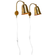 Pair of Adjustable Brass Wall Lamps by Borens, Sweden, 1960s