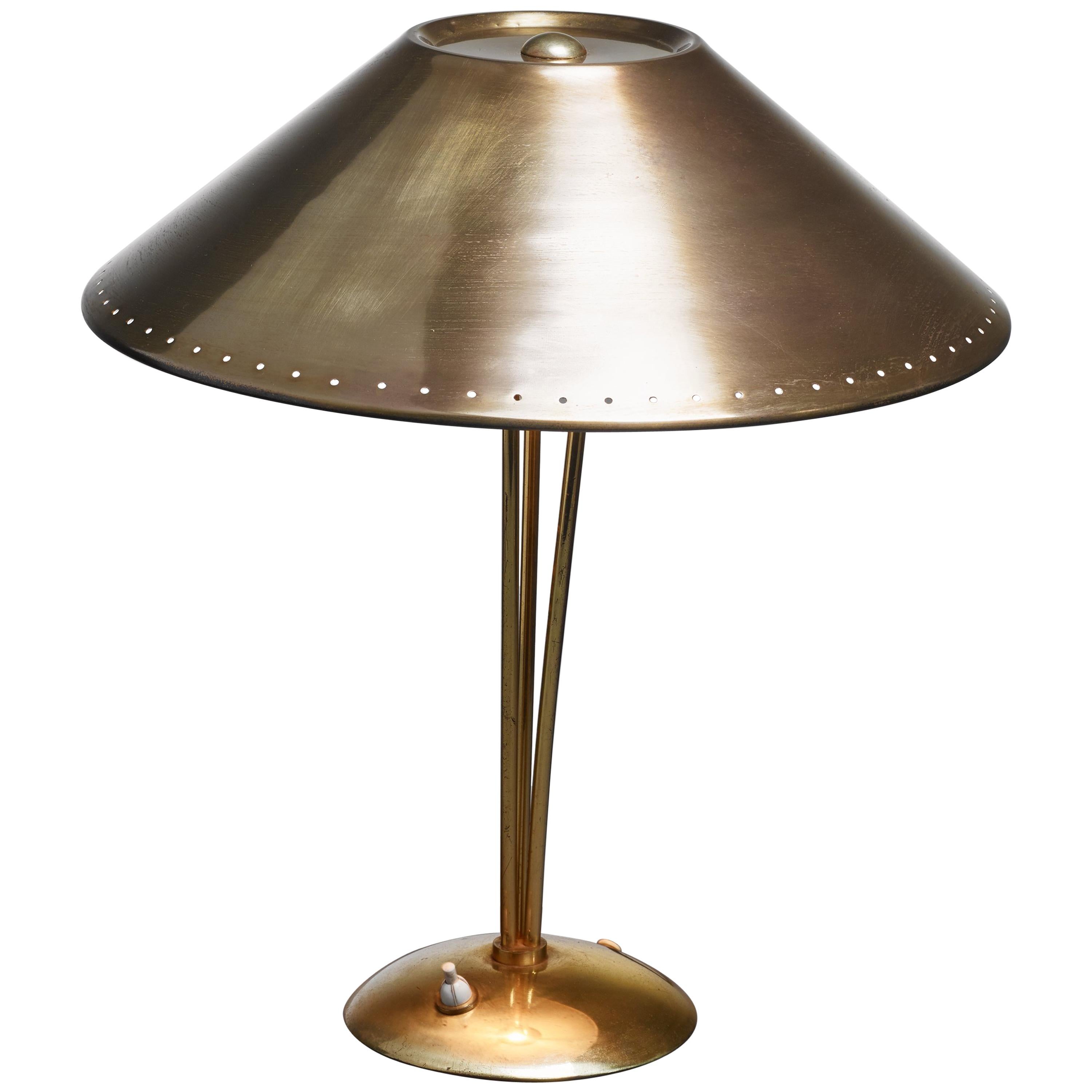 Solid Brass Table Lamp on a Tripod Stem, Austria For Sale