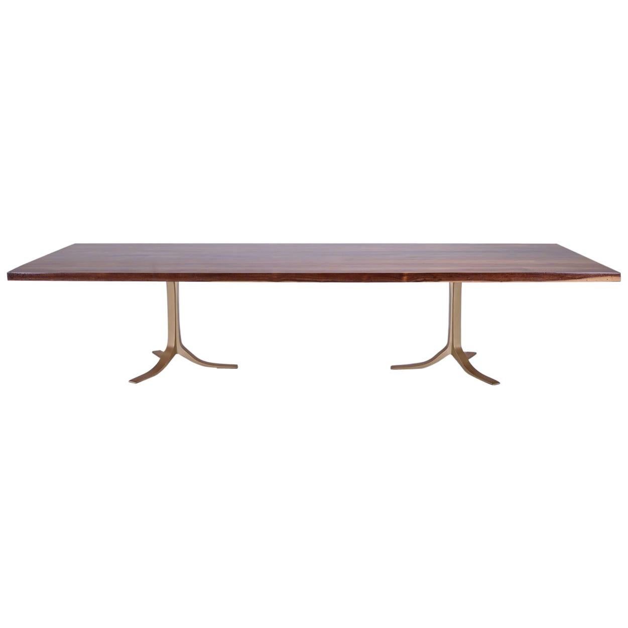 12-Person Reclaimed Hardwood Table, Sand Cast Brass Base by P. Tendercool For Sale