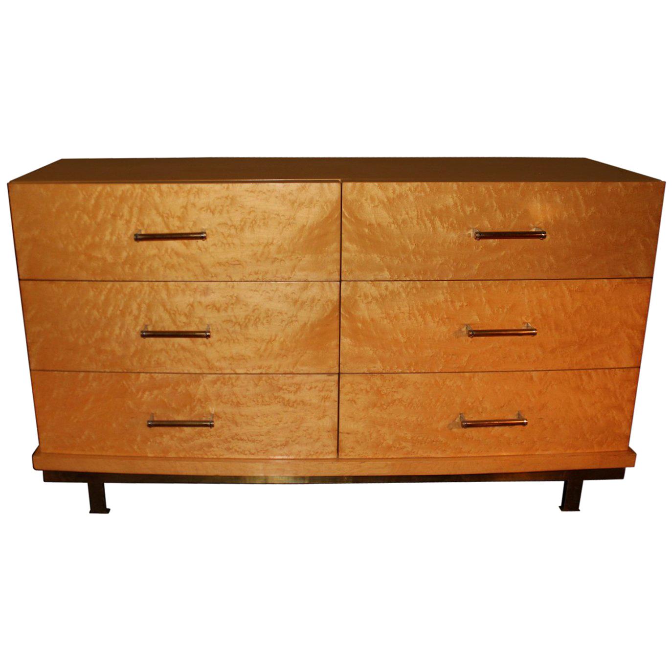 Midcentury Italian Cedar Wood Pair of Chest of Drawers with Brass Finishings For Sale