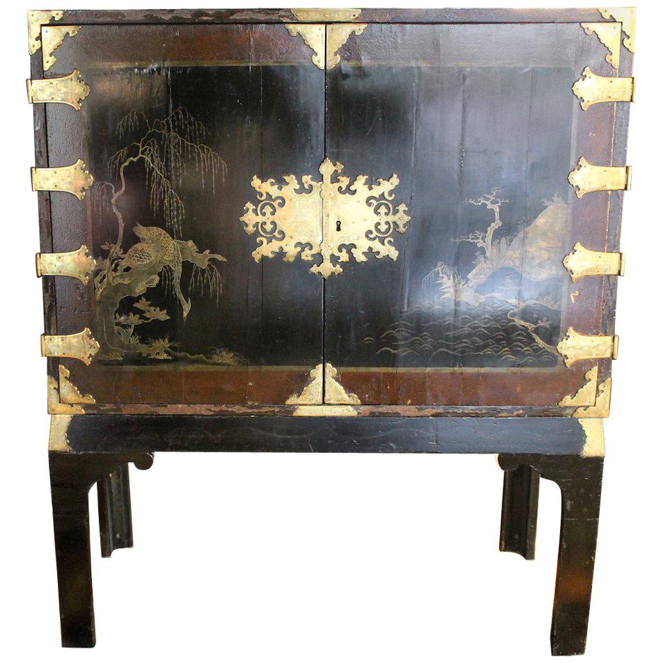 France Midcentury Chinoiserie Rectangular Cupboard, Finely Decorated