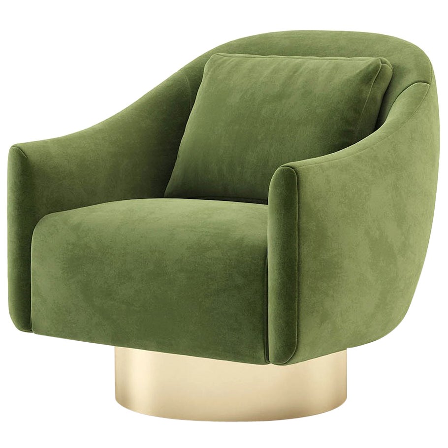Turquoise and Green Velvet and Fabric with Gold Touch Swivel Armchair