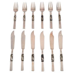 Georg Jensen, Cutlery, Scroll No. 22, Complete Fish Service of Hammered Sterling