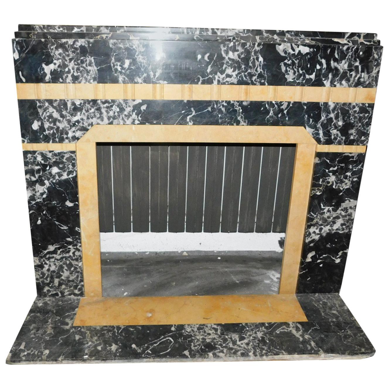 20th Century Antique Fireplace in Black Portoro Marble and Siena Yellow Art Deco