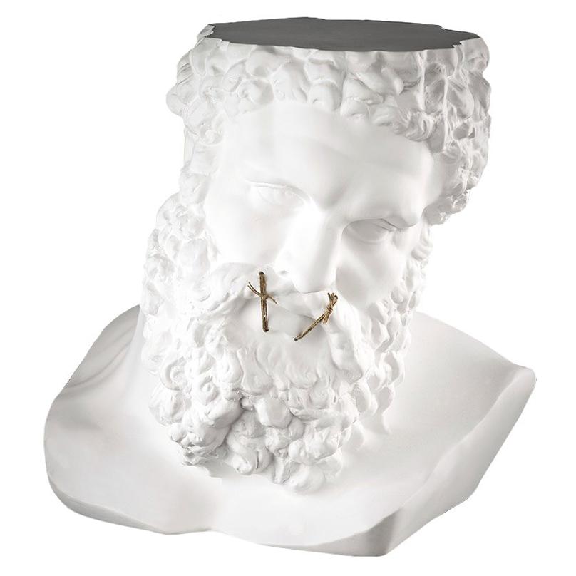 Bust Ercole "Don't Speak", Small Table, Sculpture, in Matte White Ceramic, Italy