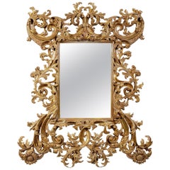 Chippendale Rectangular Handcrafted Gold Foil Wood Mirror Spain, 1970