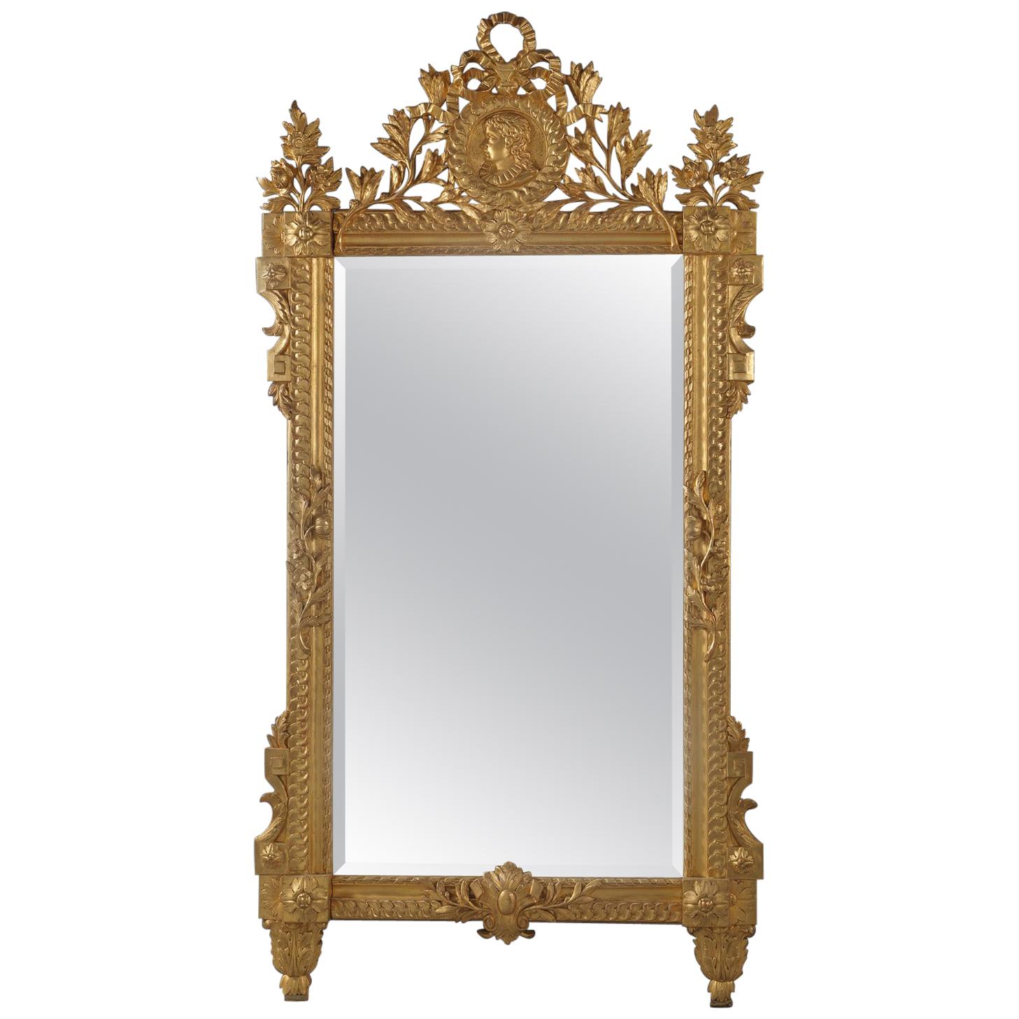 Fine Louis XVI Style Carved Giltwood Mirror, circa 1890 For Sale