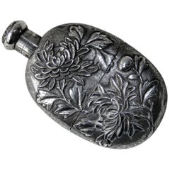 19th Century Antique Chinese Export Silver Hip Flask