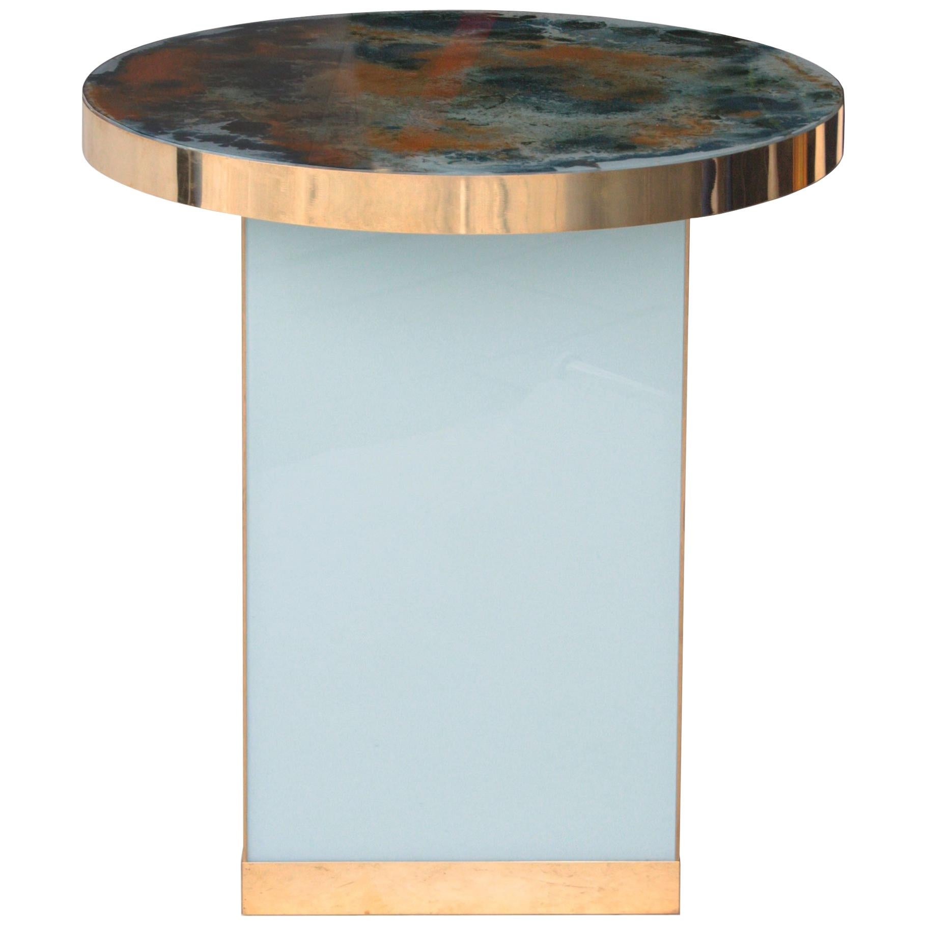Contemporary Circular Green Blue Yellow Gold Crystal Spanish Side Table, 2016