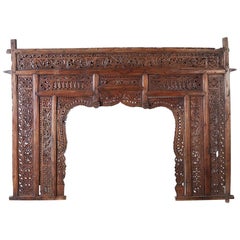 19th Century Indian Carved Wood Panel Window Surround