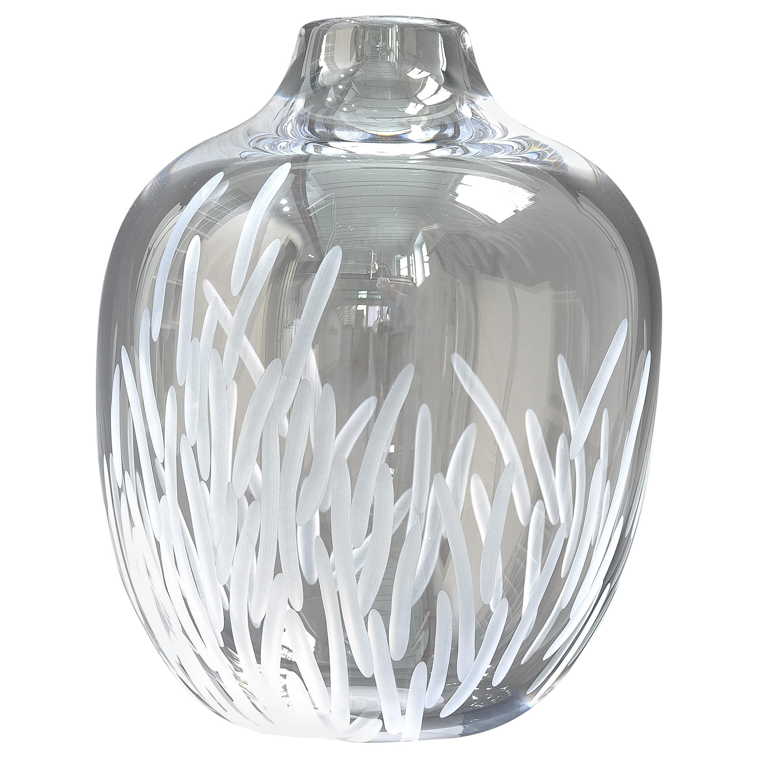 Contemporary blown and engraved Glass Vase For Sale