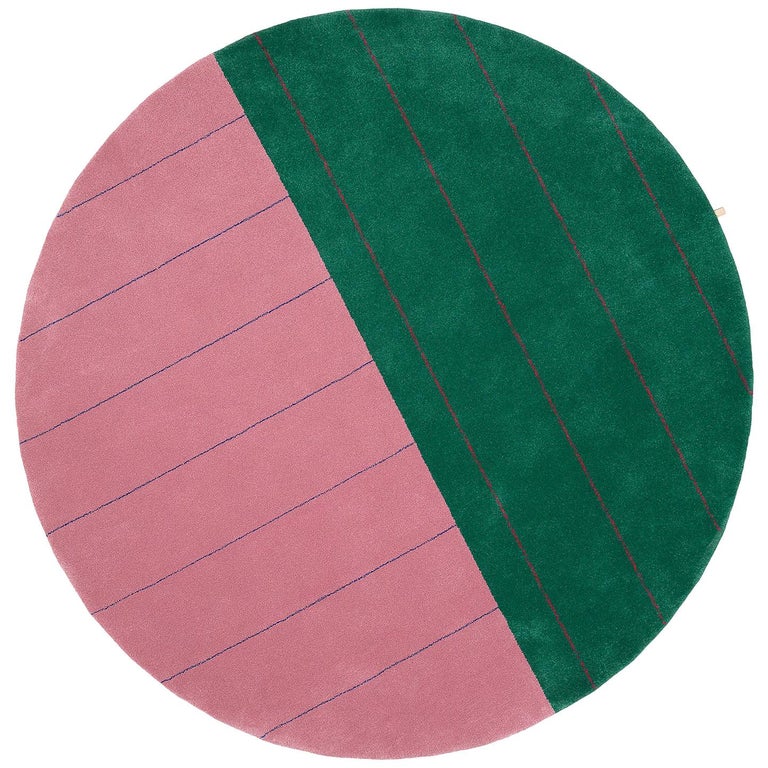 Round, Striped, Pink and Green Tufted Rug by Sight Unseen for Kasthall