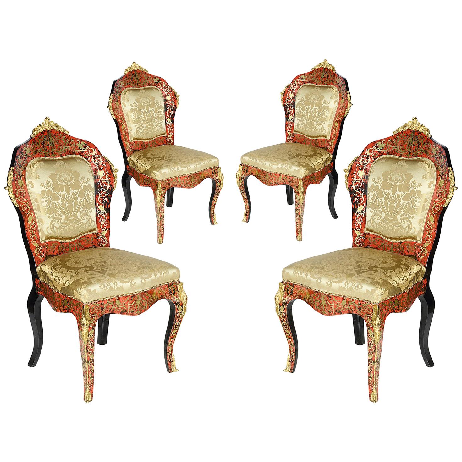 Rare Set of Four Boulle Side Chairs, 19th Century