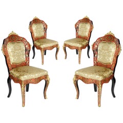 Rare ensemble de quatre chaises d'appoint Boulle, 19ème siècle