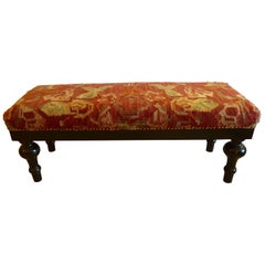 Luscious Vintage Kilim Bench with Handsome Walnut Base