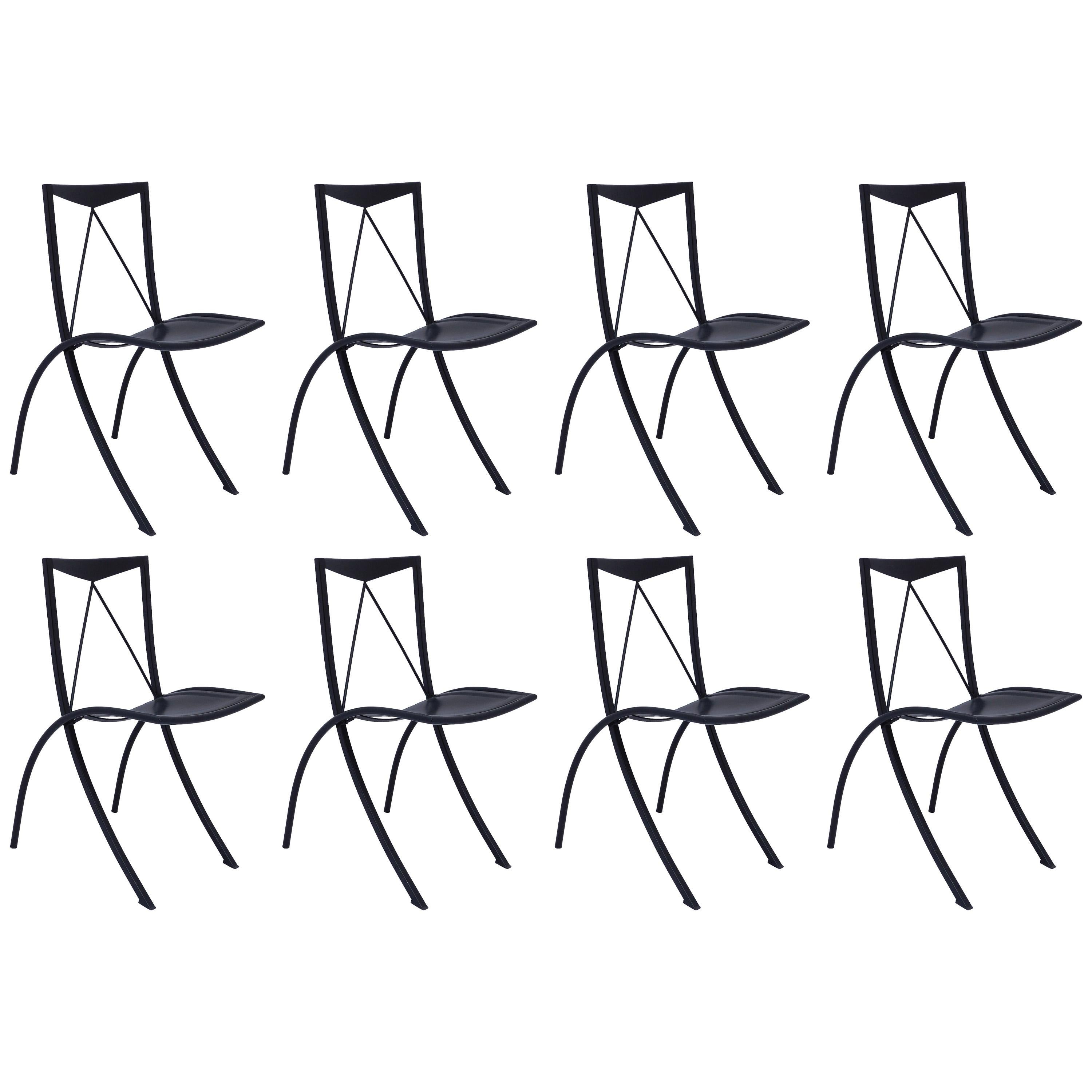 Eight Mid Century Folding Dining Chairs Cattelan Italia Black Leather 