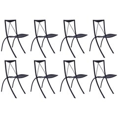 Eight Mid Century Folding Dining Chairs Cattelan Italia Black Leather