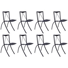 Huit Chaises de salle à manger pliantes Mid Century Cattelan Italia en cuir noir