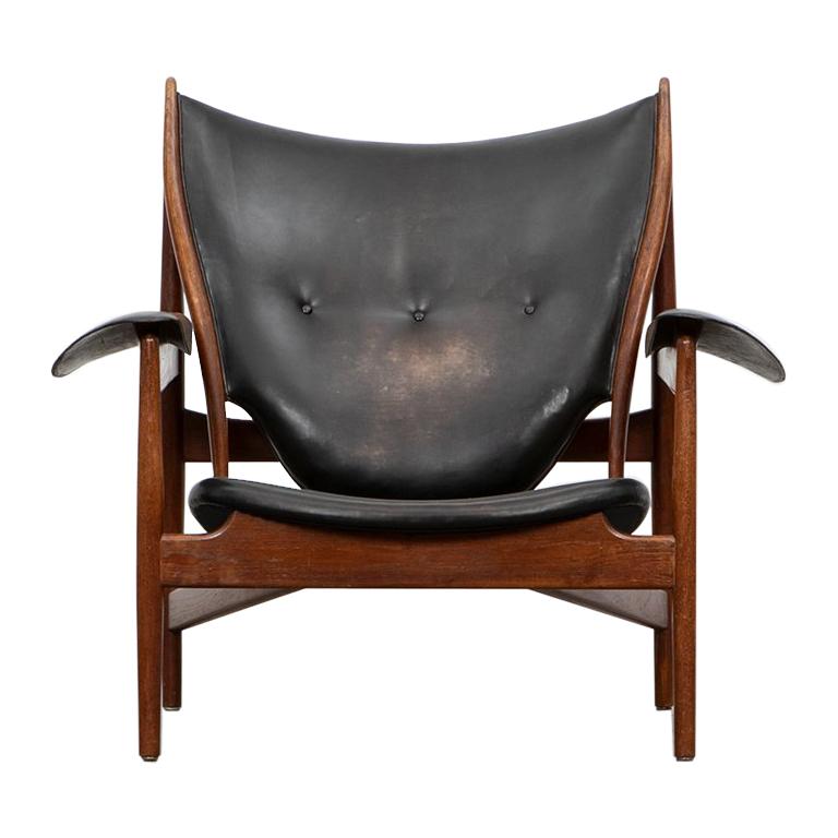 1940s Teak and Black Leather Chieftain's Chair by Finn Juhl For Sale