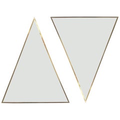 Large Pair of Triangular Bronze Tinted Wall Mirrors Brass, Italy Midcentury