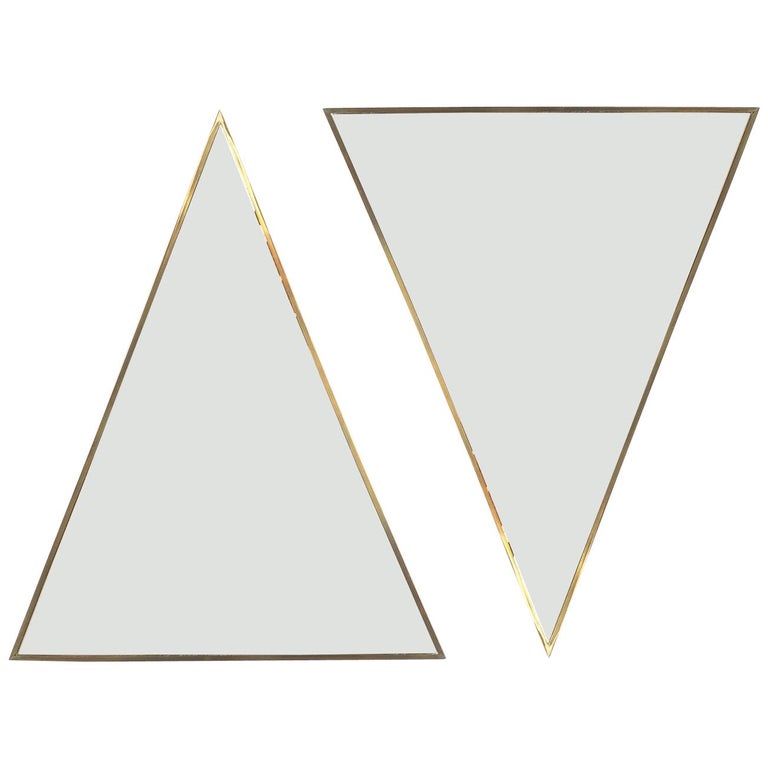 Large Pair Of Triangular Bronze Tinted Wall Mirrors Brass Italy Bronze Tinted Wall Mirrors Brass