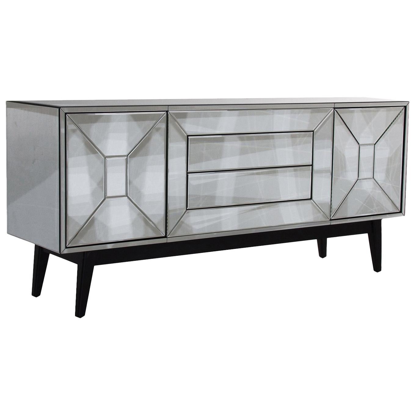 Mirrored and Black Compas Feet Sideboard