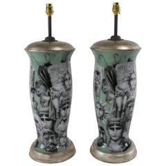 Pair of Fornasetti Inspired Declamania Lamps