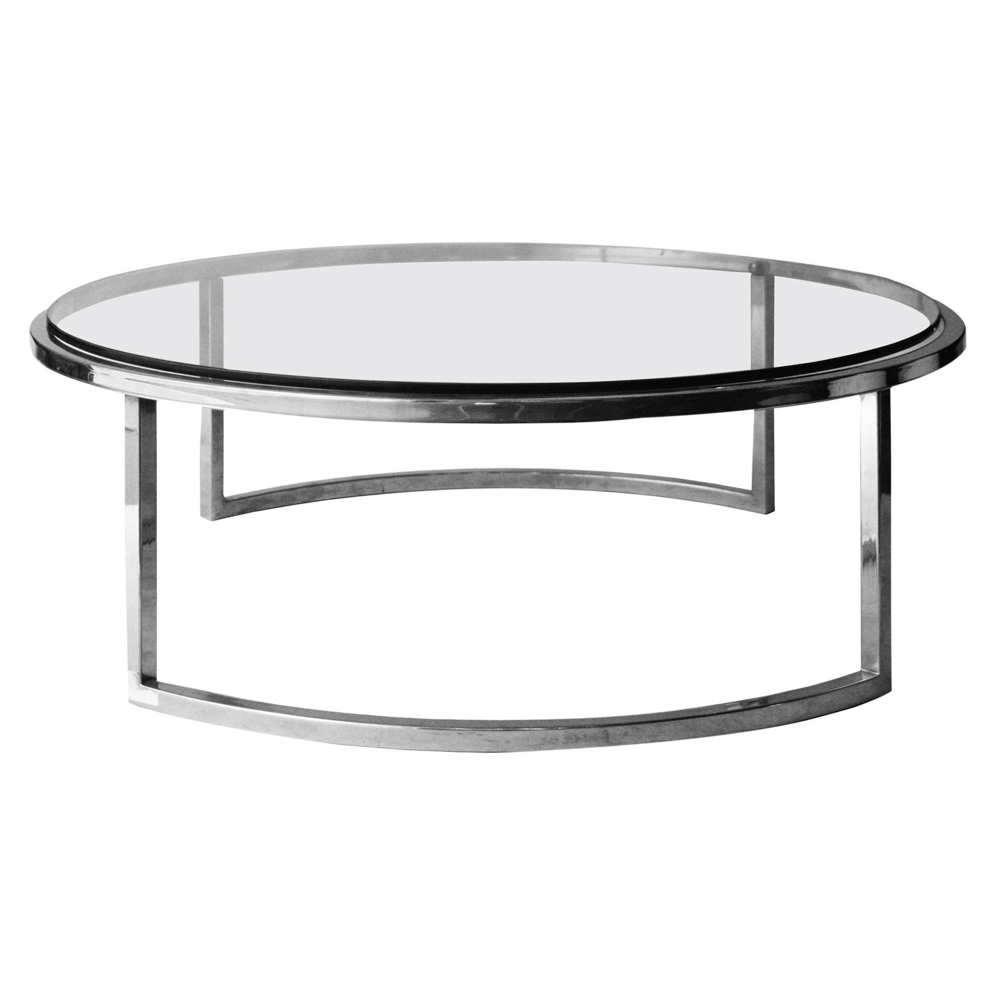 Table centrale italienne circulaire en acier et verre chromé gris, moderne du milieu du siècle dernier, 1960