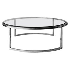 Mid-Century Modern Circular Grey Chrome Glass Steel Italian Center Table, 1960
