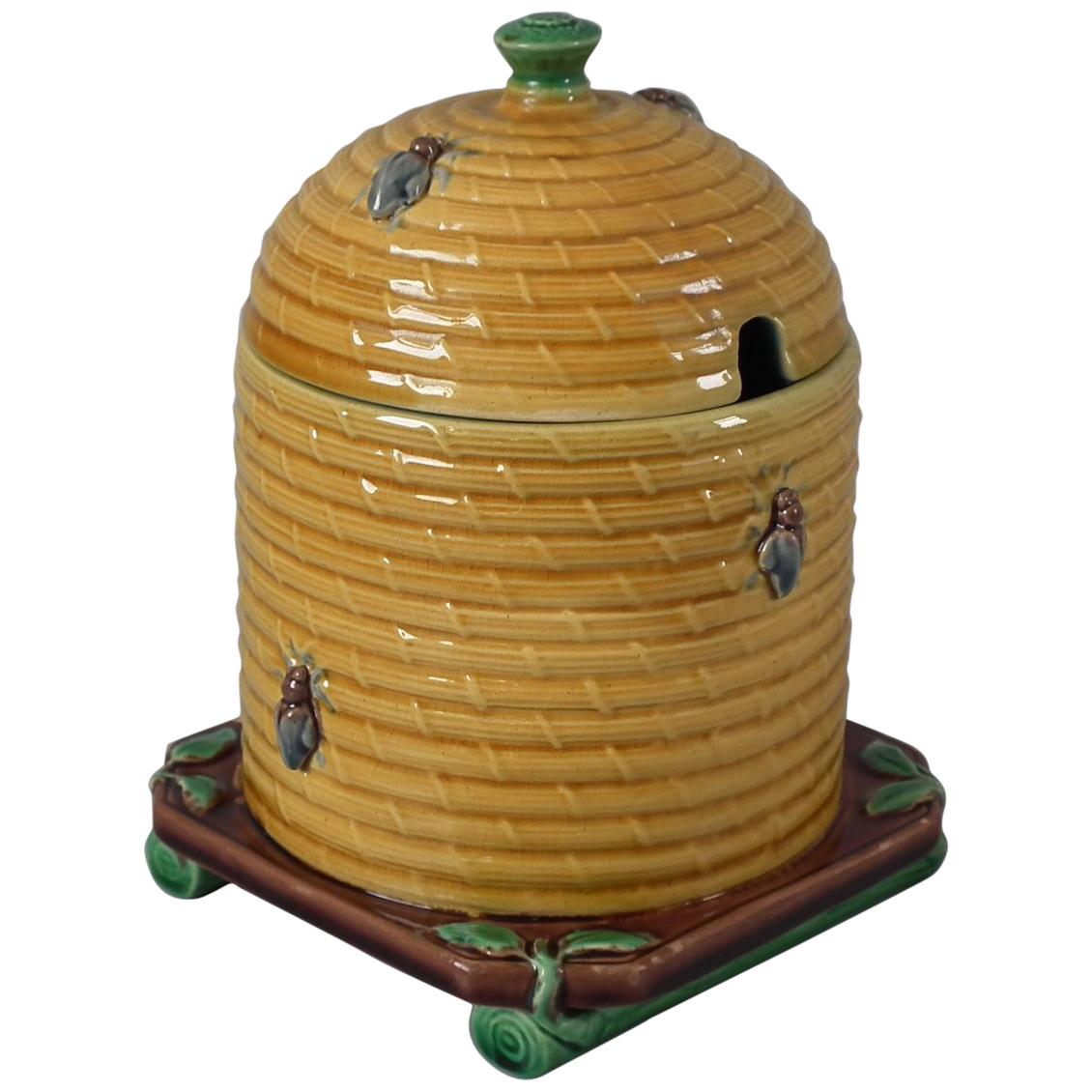 Minton Majolica Beehive Honey Pot and Cover