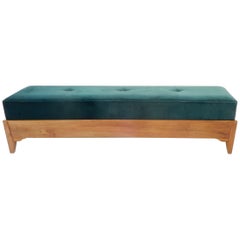 Italian Green Velvet Wooden Bench, 1950s