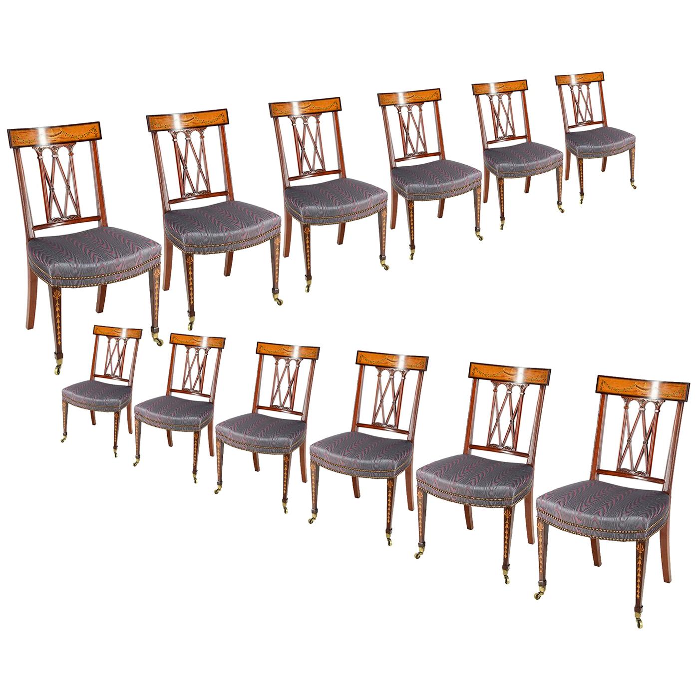 12 Sheraton Revival Dining Chairs, 19th Century