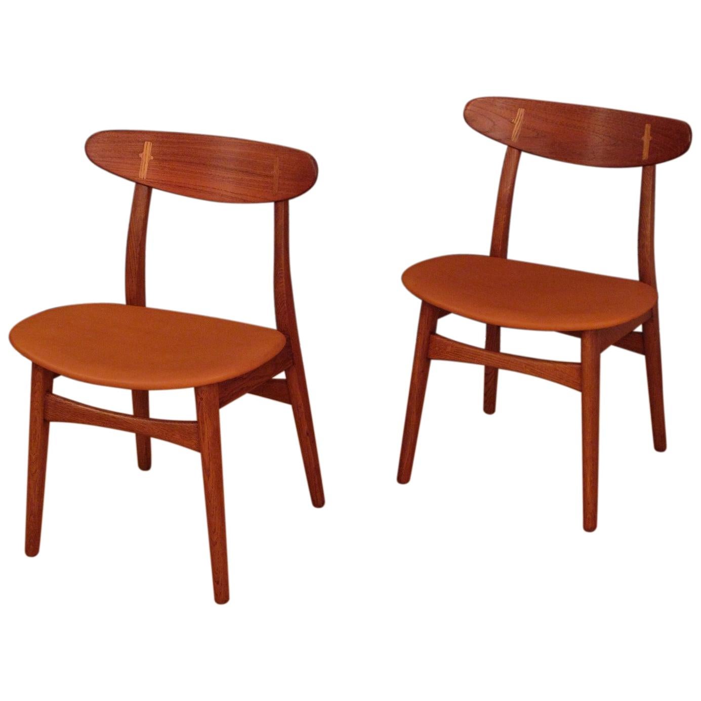 Pair of Hans Wegner CH30 Oak, Teak and Leather Chairs for Carl Hansen & Son