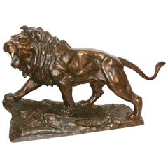Large, Antique and Very Fine Bronze Sculpture, Striding, Roaring Lion