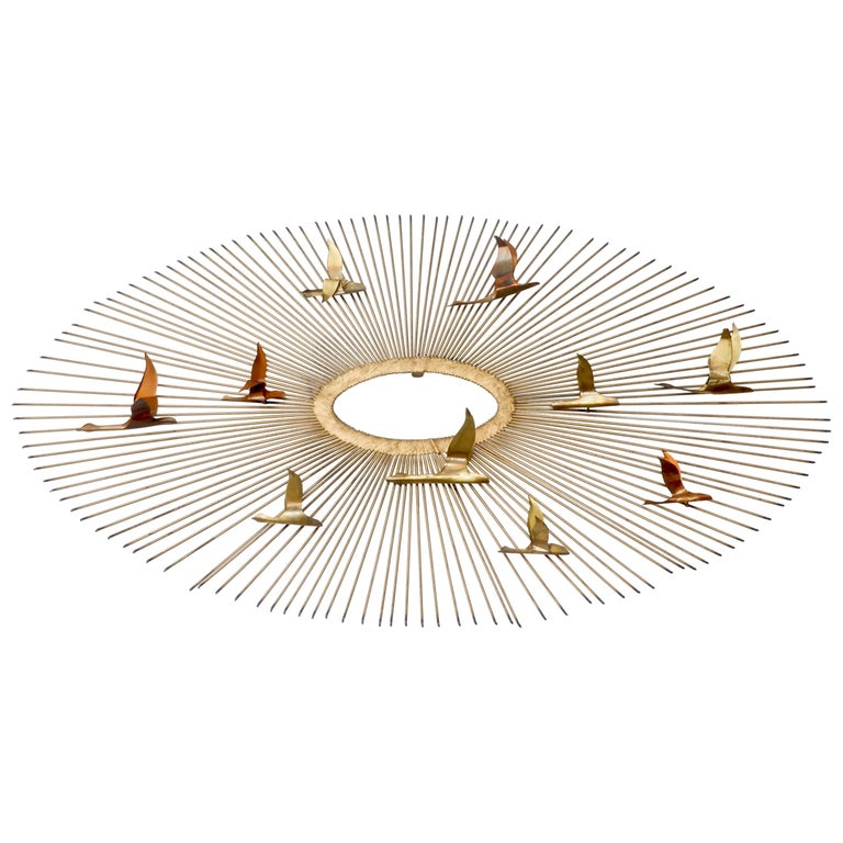 Curtis Jere Wall Hanging Sunburst Sculpture Of Birds 1960s