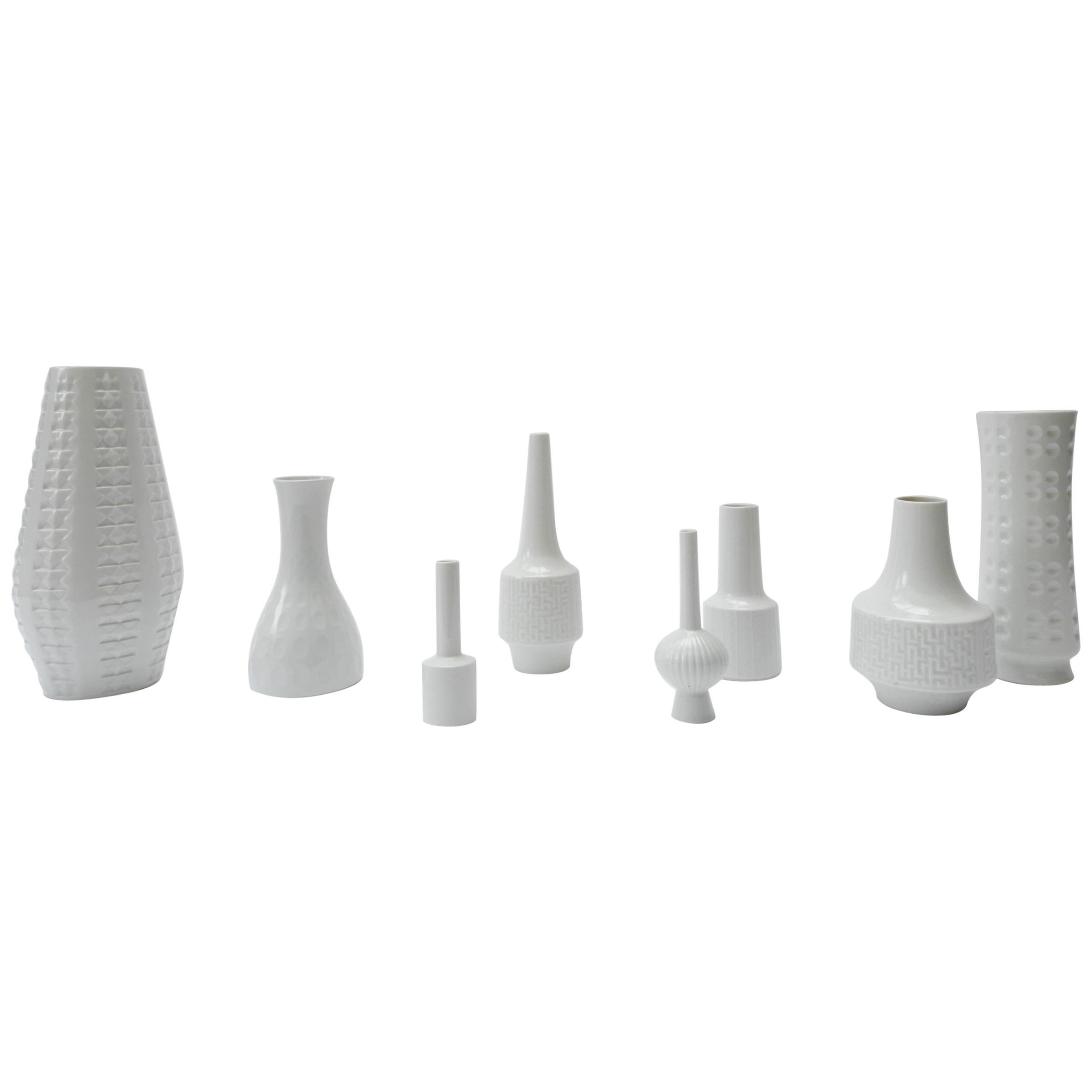 Set of 8 German White Ceramic Vases, 1960s