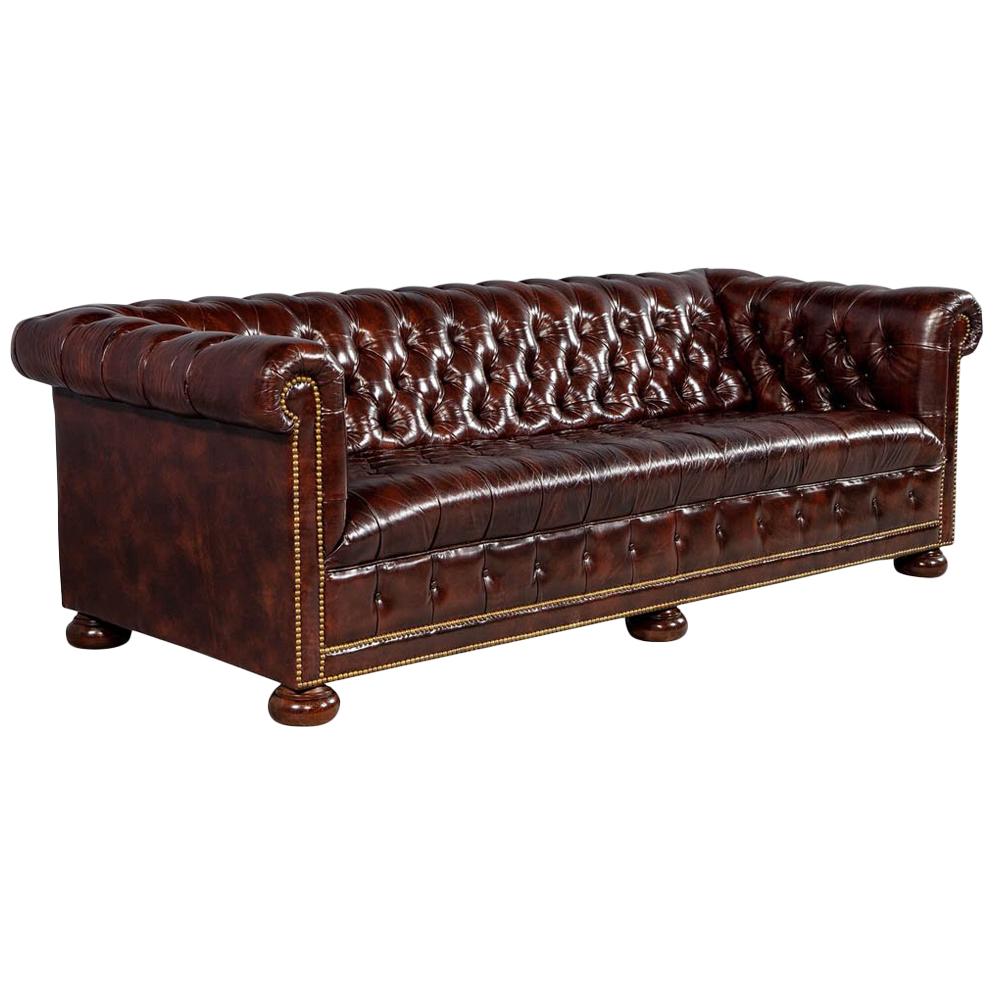 Vintage Leather Tufted Chesterfield Sofa
