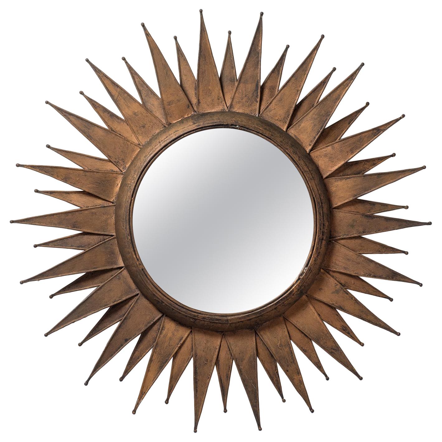 French Artisanal Sunburst Mirror, circa 1970