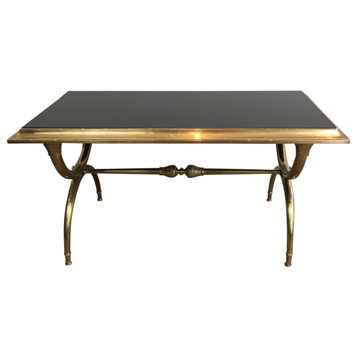 Attribuée à Raymond Subes, Table basse néoclassique en bronze et Bast