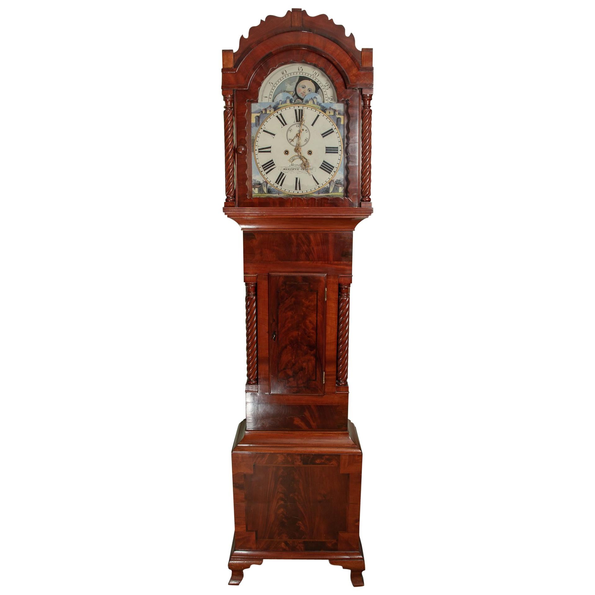 Flame Mahogany Moon Phase Clock by Meredith of Merthyr Tydfil in Wales For Sale