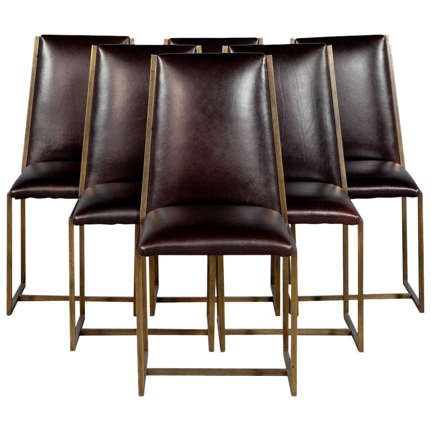 Set of 6 Brass Patinated Dining Chairs by Mastercraft