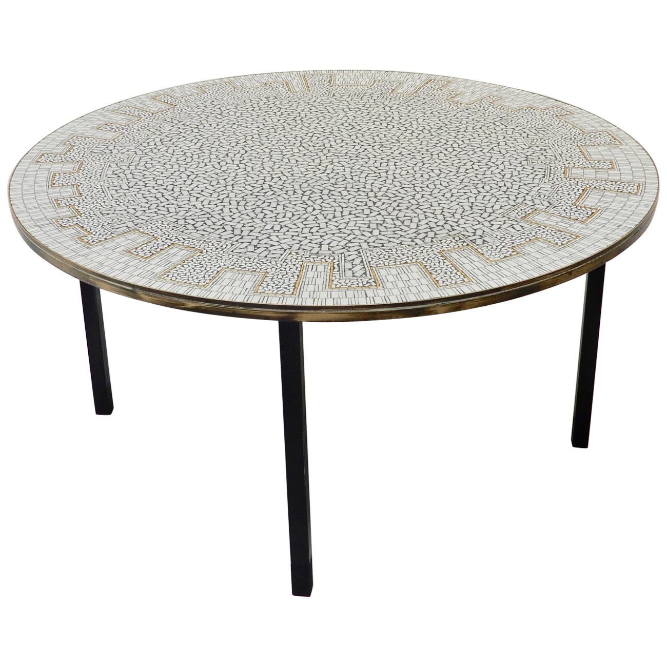 Circular German Ceramic Tiled Coffee Table with Metal Base, 1960s