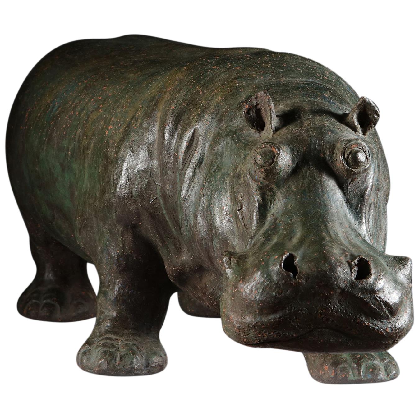Chinese 19th Century Terracotta Hippopotamus Patinated to Simulate Bronze