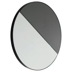 Orbis Dualis Mixed Tinted Silver Black Round Mirror with Black Frame, Regular